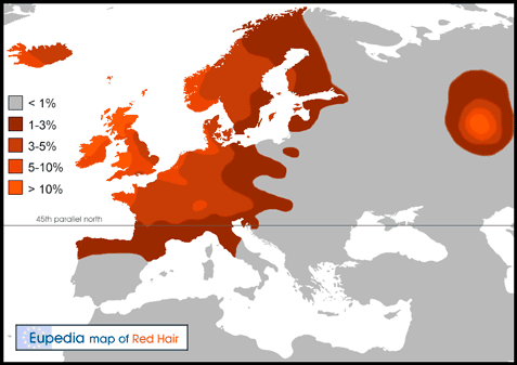 mapa de pelirrojos en Europa