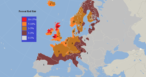 Mapa de pelirrojos en Europa